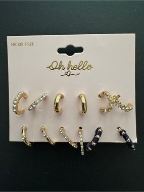 Oh Hello Gold and Navy Earring Set - 10 Pairs